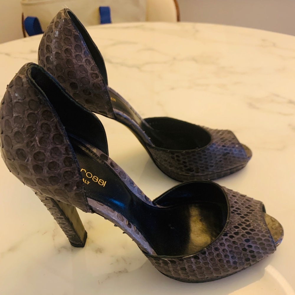 Sergio Rossi Peep Toe D’orsay, Gray Python Heels - image 2